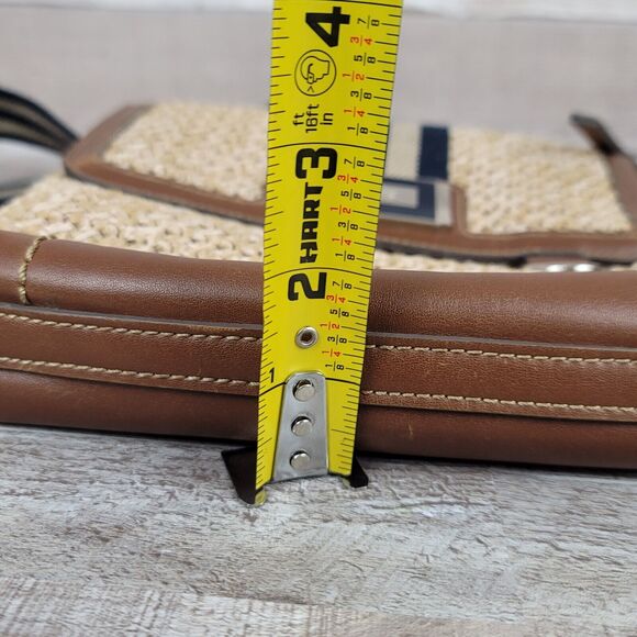 Crossbody Purse CHAPS Straw Vegan Faux Leather Cloth Strap Metal Logo Slim - Picture 15 of 16